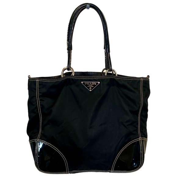 Prada Handbags - Prada Black Nylon & Patent Leather Tote Shoulder Bag Made in Italy EUC